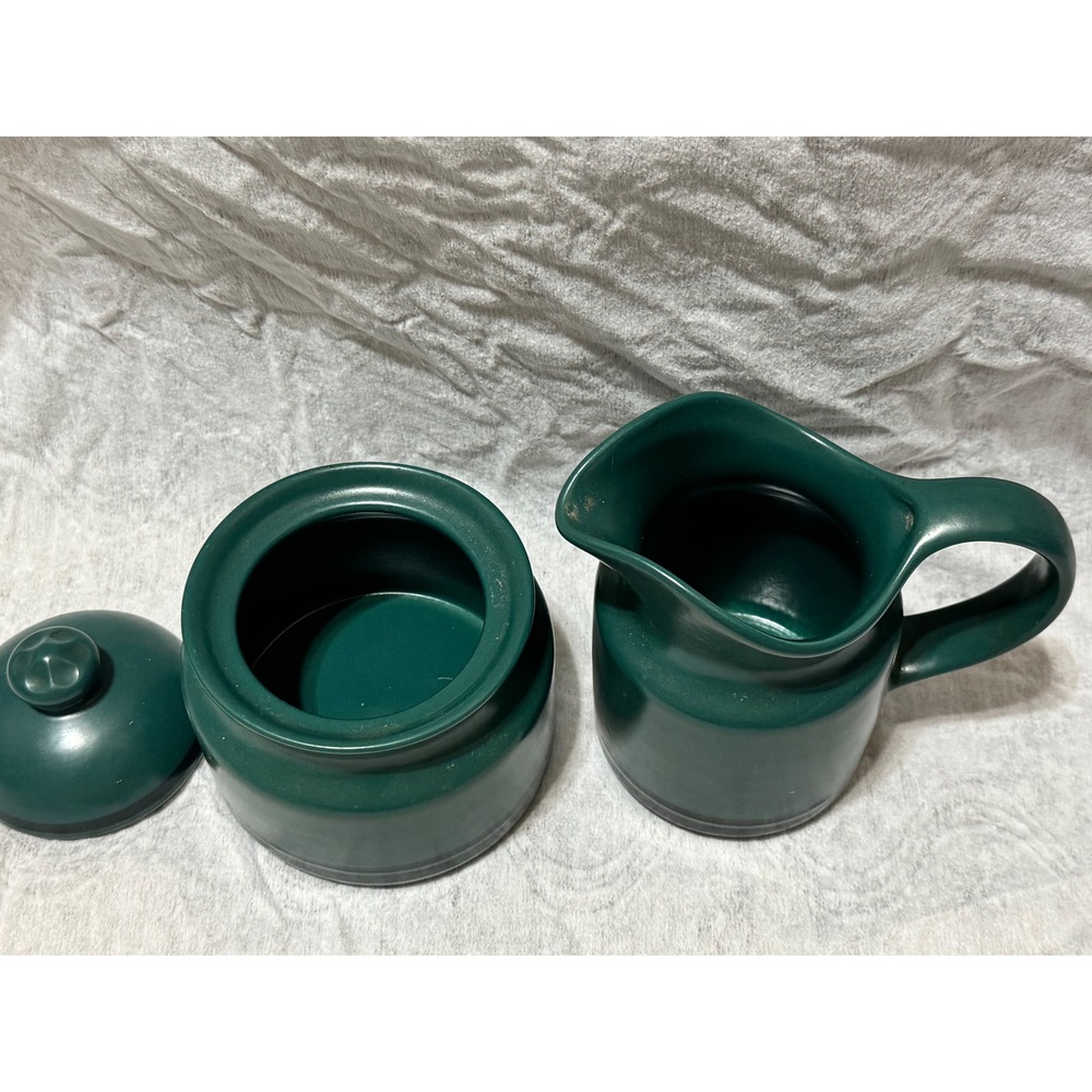 Pfaltzgraff Sugar Bowl and Creamer Set Green Stoneware USA Vintage Matte Finish - Picture 2 of 4